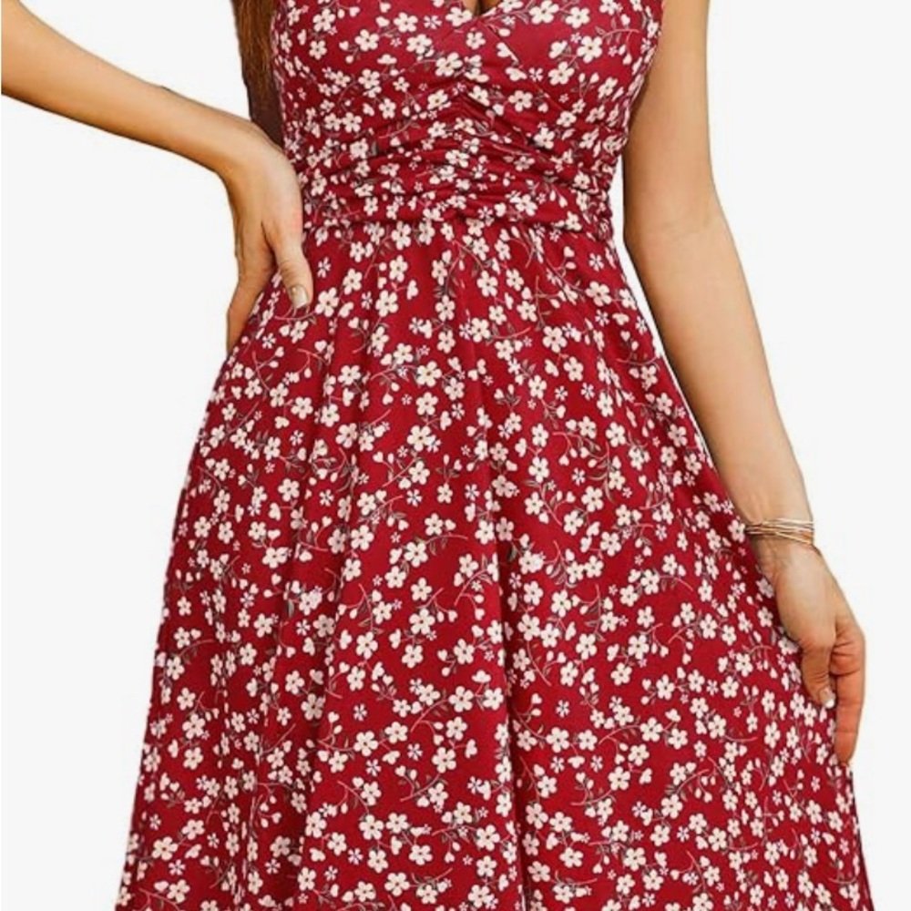 Chic Floral Midi Dress in Red